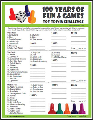 Printable Toy Trivia Game for Christmas, Birthday Parties