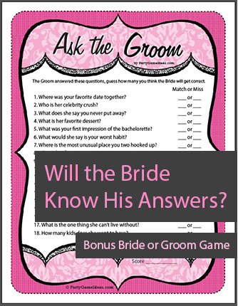 Ask the Groom Game, Groom Quiz 