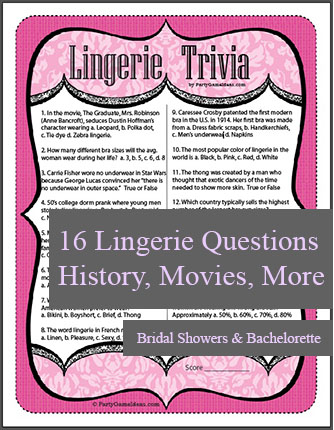 Printable Lingerie Trivia Game for Parties