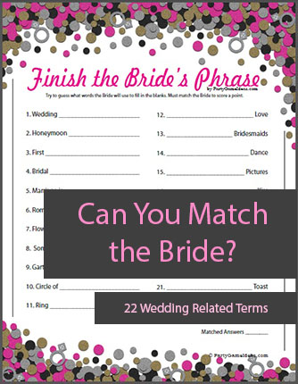 Printable Finish the Bride's Phrase - Bridal Shower Games