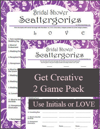 Printable Bridal Shower Scattergories - Party Games