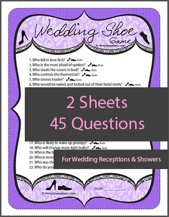 Wedding Shoe Game Questions - 2 Printable Games