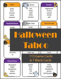 Halloween Taboo Game - 113 Printable Cards