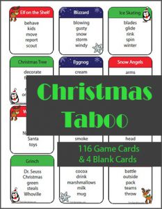 Christmas Taboo 116 Printable Game Cards