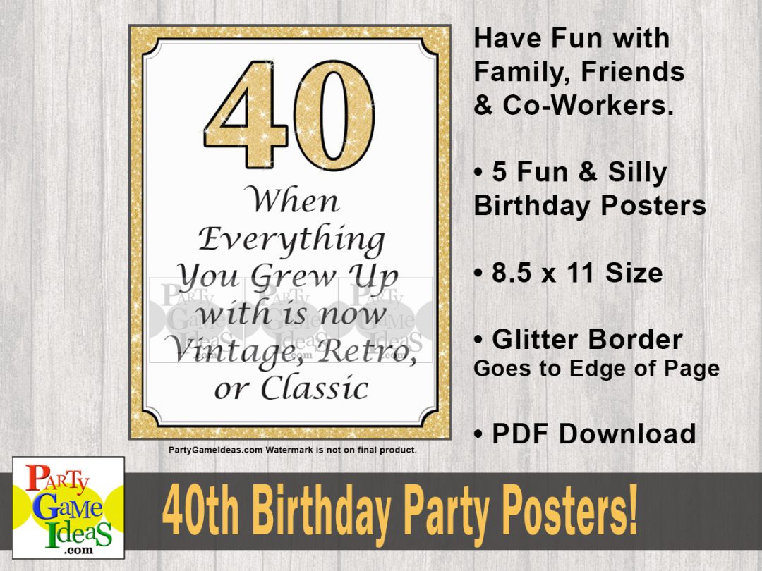 40th Birthday Posters Glitter Decorations