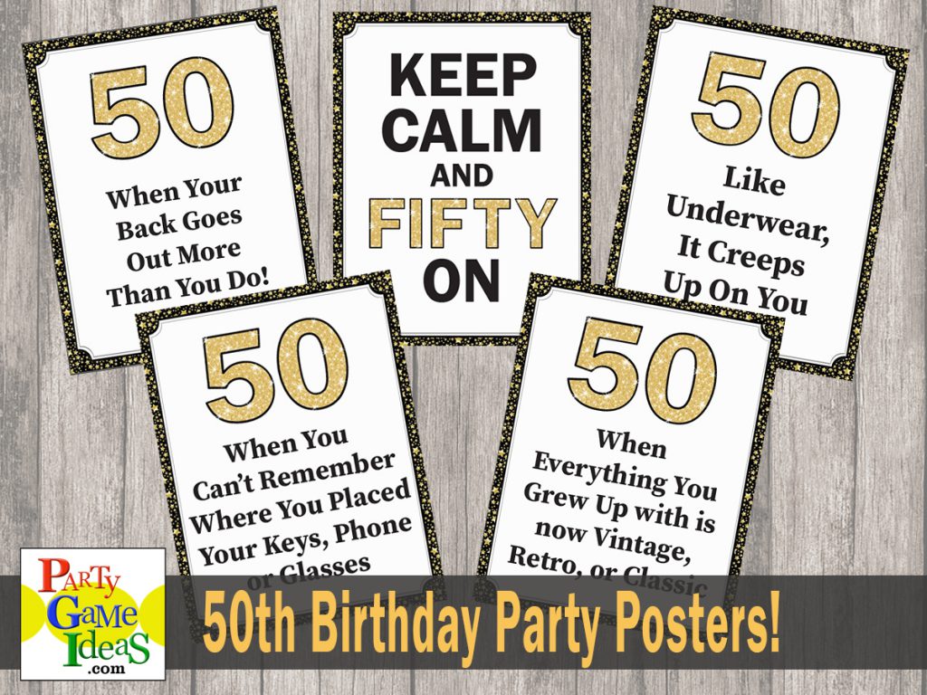 50th Birthday Party Posters Fun Quotes, Prank