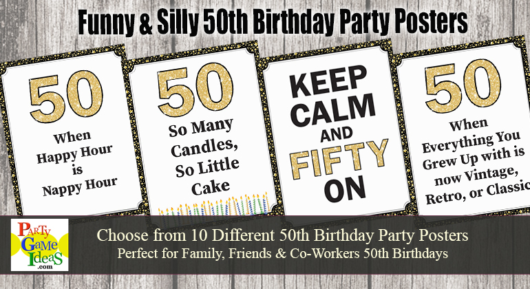 50th Birthday Party Posters Fun Quotes, Prank
