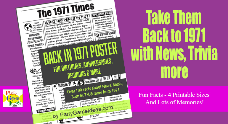 Back in 1971 Poster Printable Party Trivia Decoration