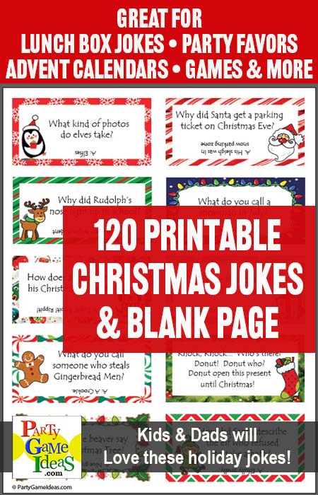 Printable Christmas Jokes for Kids, Advent Calendars, Crackers, Party Faovrs