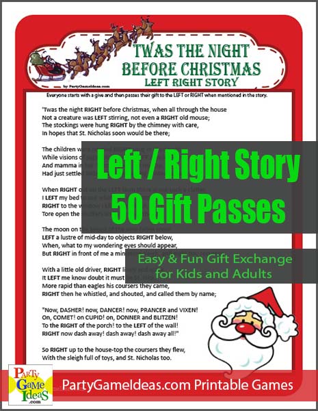 Twas Night Before Christmas Left Right Story Printable Game