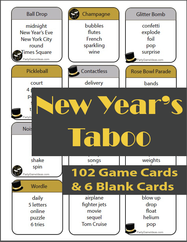 New Years Eve Taboo 2022 2023 Printable Party Game Cards