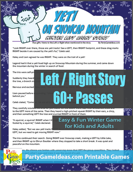 Winter Christmas Left Right Story Yeti Gift Passing Party Game for Kids Gift Exchange Parties
