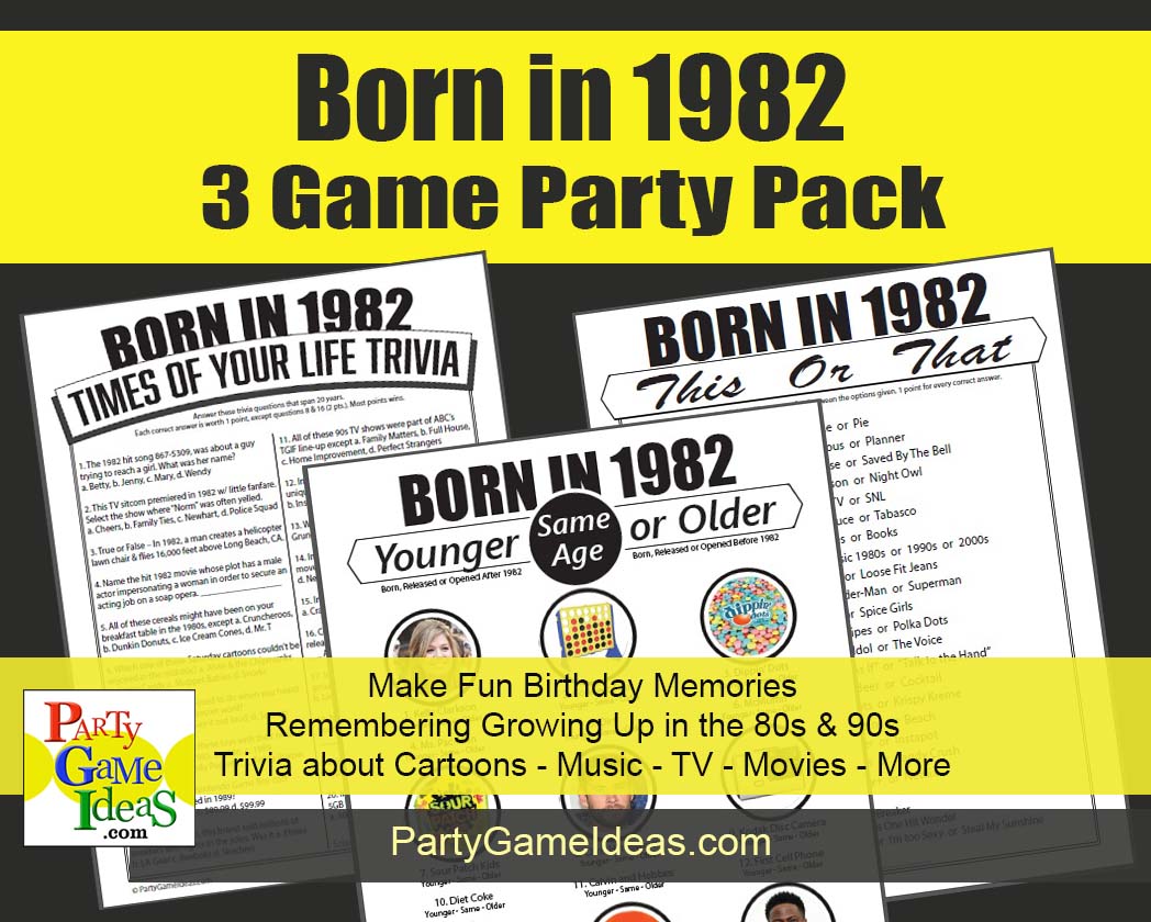 Birthday Party Games Born in 1982 Celebrate Trivia Fun Facts 40th Birthday