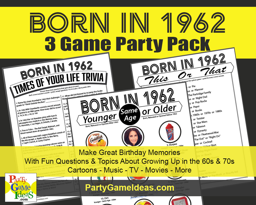 Born in 1962 Birthday Party Games Trivia Fun Facts Memories Fun Activity