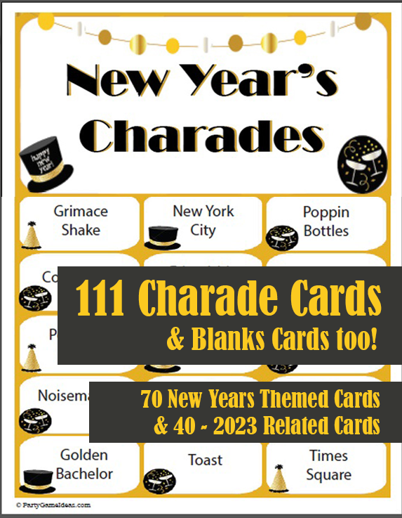 New Years Eve Charades Party Game, Printable Charade Cards