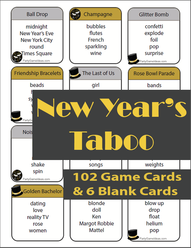 New Years Eve Taboo 2023 2024 Printable Cards