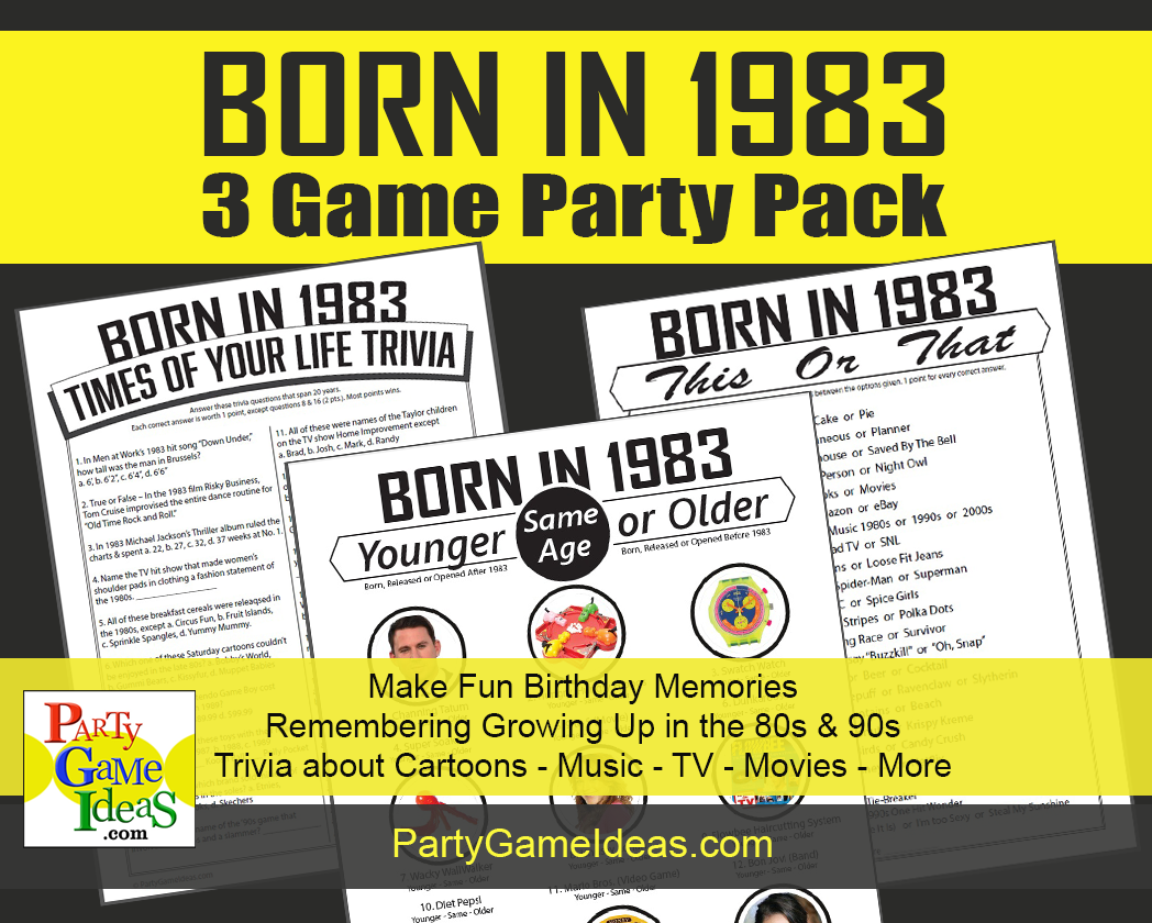 Born in 1983 Birthday Party Games Trivia Activity