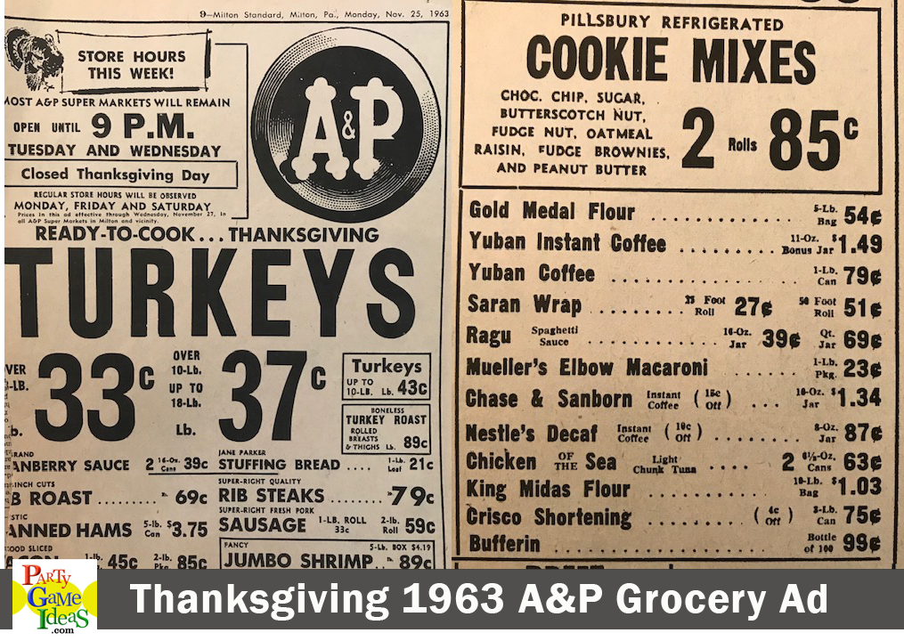 1963 Food Prices Grocery Store Ads Turkey Cost Thanksgiving