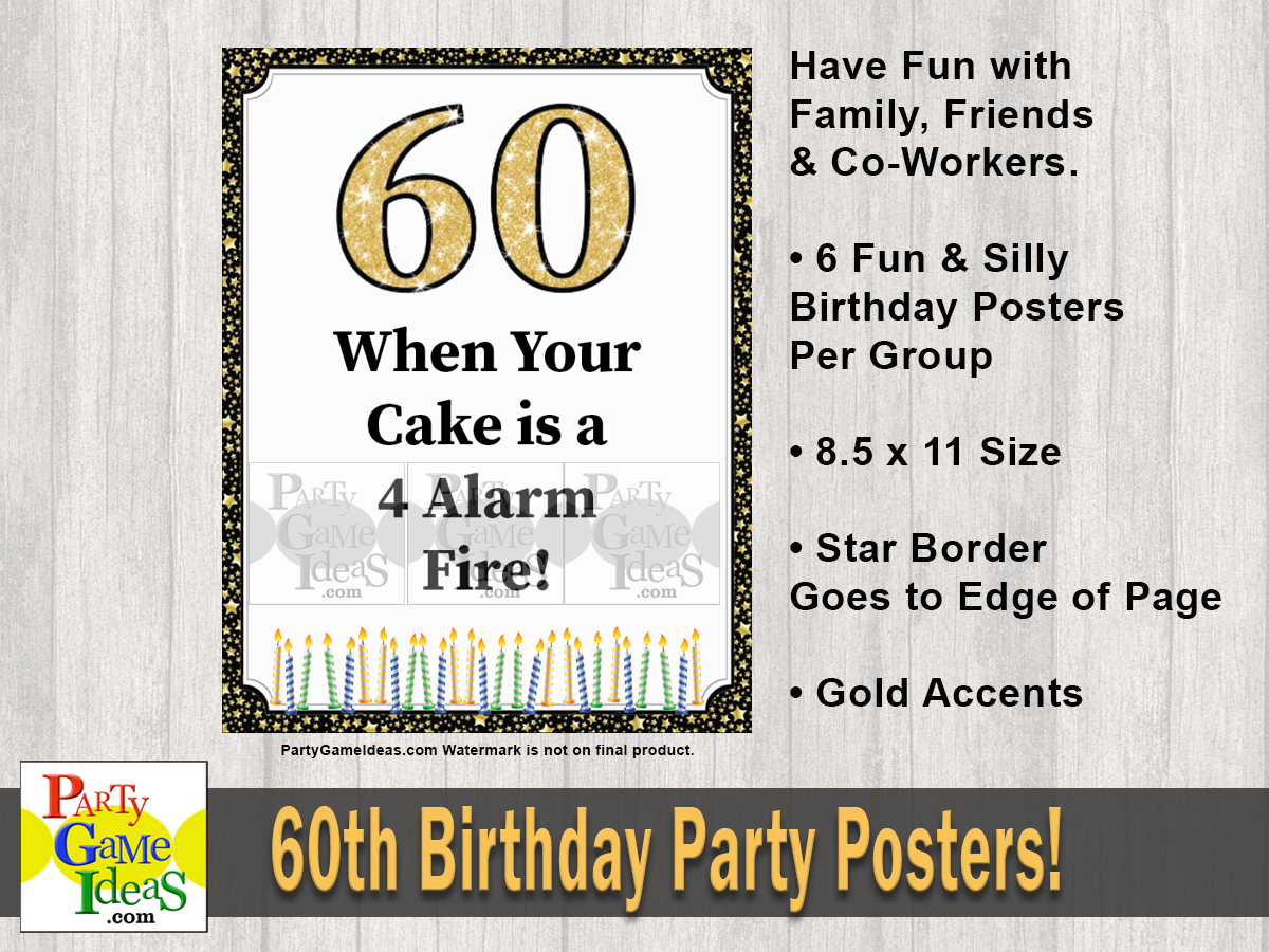 Party Game Ideas 60th Birthday Posters Gag Funny Prank Signs